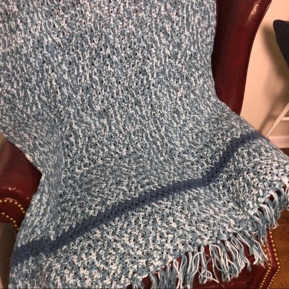 Crochet Blue Throw Blanket‎ Hand Made